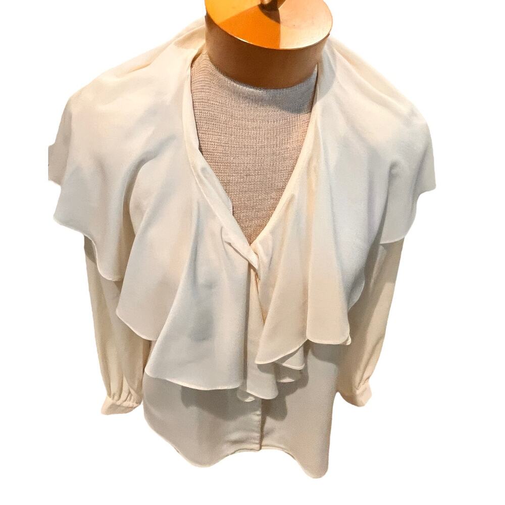 Vintage Size 8/S/M? Petite Sophisticate Womens Ruffled Blouse Ivory Long Sleeve - Picture 4 of 9
